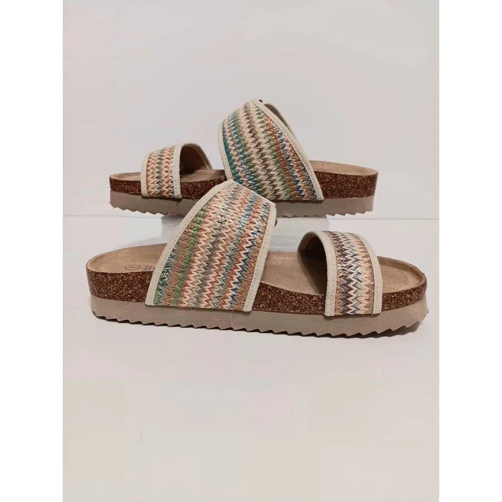 Bjorndal Anne Marie Woven Footbed Sandals Multicolored Strap Corked Sole Sz 7M